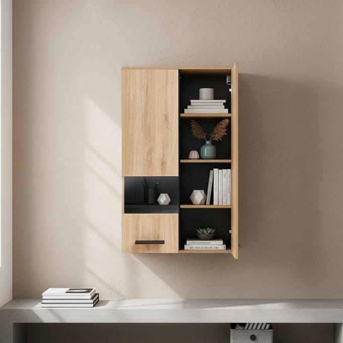 Hangkast Noppen wandkast 98x60x35 cm eikenkleurig [en.casa]