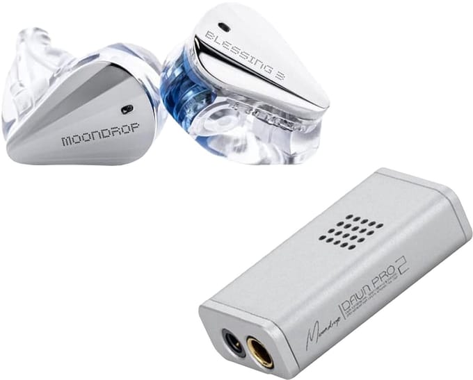 Moondrop HiFi Bundel - Blessing 3 IEM + Dawn Pro 2 DAC Bundel - 2DD+4BA Hybride + 3.5mm Balanced - Geschikt voor Android/Windows/macOS - Zilver
