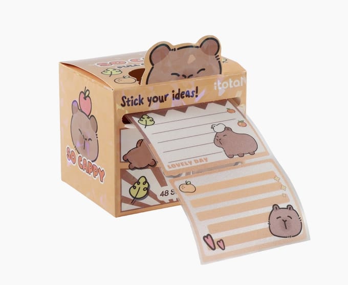 iTotal Assorted sticky label rolls “PULL OUT LABELS - SO CAPPY” | Labelrollen Klevervige notities Witte Kat 58x44mm 48 stickers/rol