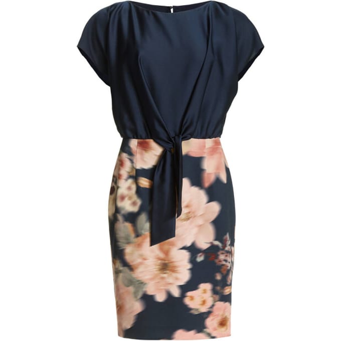 Knie-lange cocktailjurk met knoopdetail