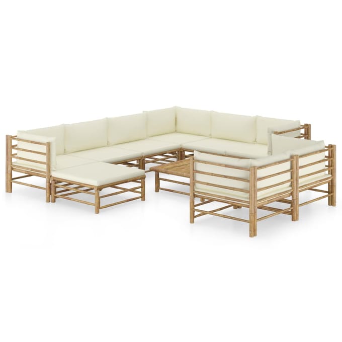 vidaXL - 10-delige - Loungeset - met - crèmewitte - kussens - bamboe