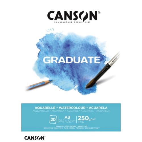 Aquarelpapier canson graduate watercolour 20vel 250gr a3 natuurlijk wit
