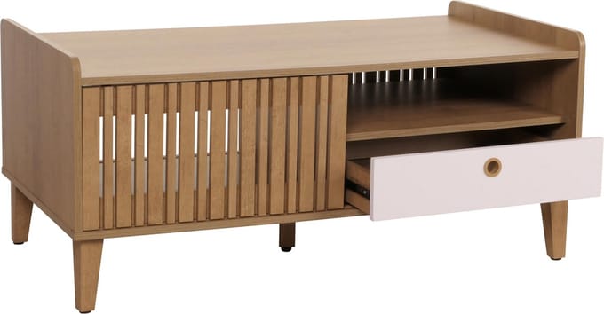 Salontafel MCW-M48, salontafel sofatafel, mango massief hout 52x114x59cm ~ naturel, lade wit