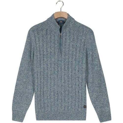 Baileys Trui Vertical Texture Half Zip Front Drop Needle Knit Mid Denim Blue / male