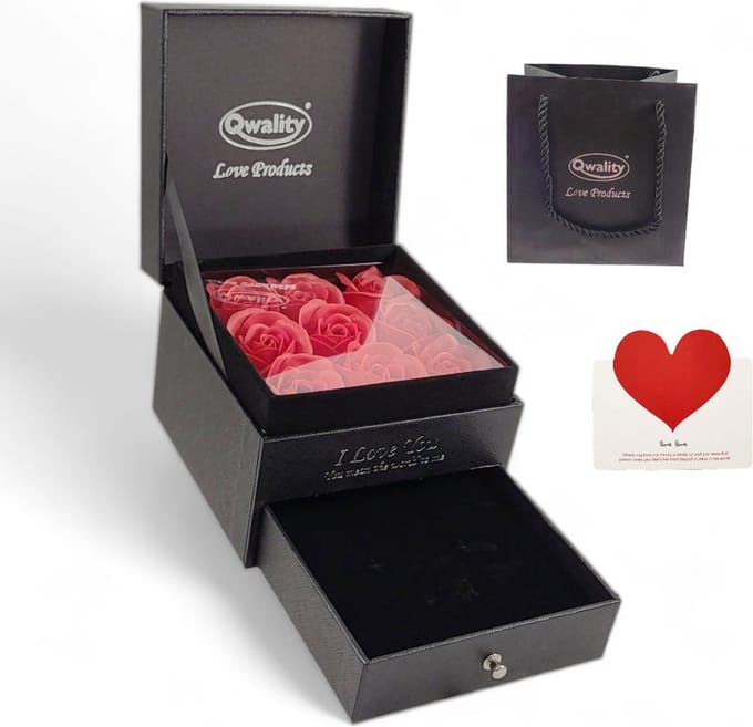 Rozen in Luxe Giftbox met Sieradenlade - Moederdag - Valentijn - Cadeau voor vriendin moeder haar - Qwality®