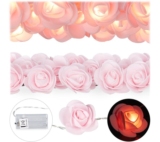 rozen lichtketting - 20 leds - op batterijen - warmwit - roze