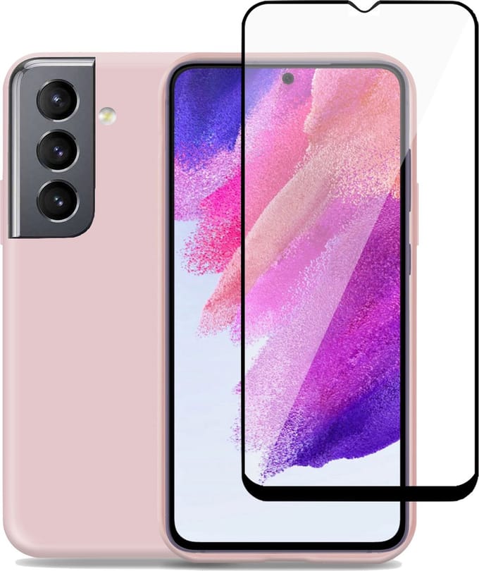 Hoesje geschikt voor Samsung S21 FE - Full Screenprotector - Suède Back Cover Case Rose