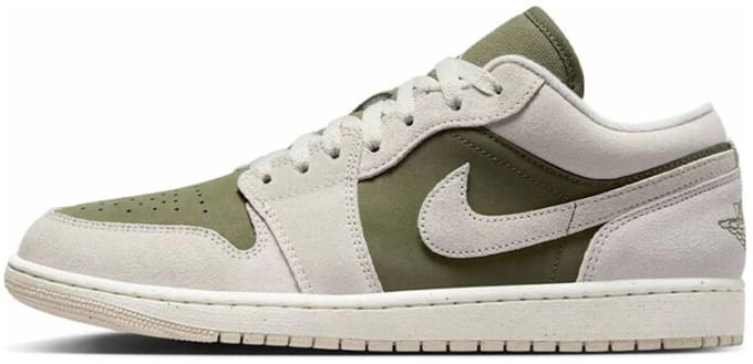 Baskets Unisexe Air Jordan 1 Low Medium Olive Vert Voile Marron Bois Clair HV4089-201 40