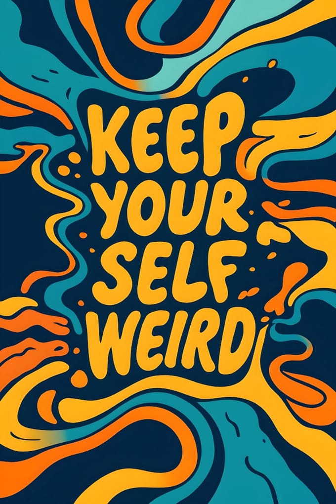 Houd jezelf raar – Psychedelische typografieposter (A4, glanzend fotopapier)