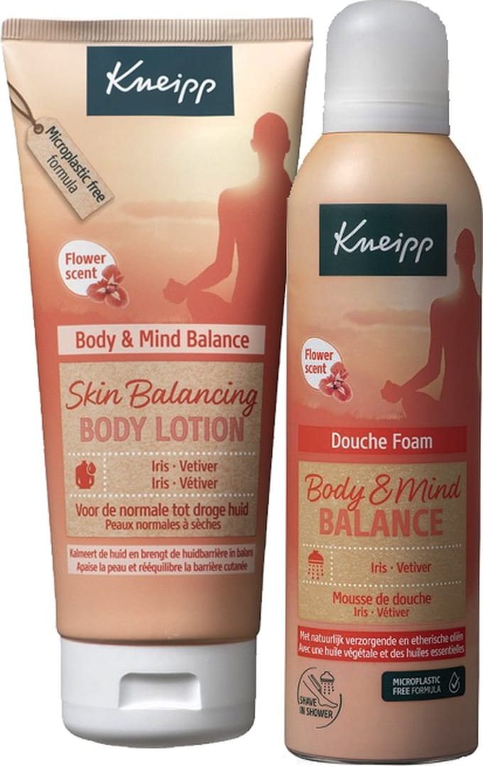 Geschenktasje met Kneipp Douche foam 200ml en Body lotion 200ml- Body&mind