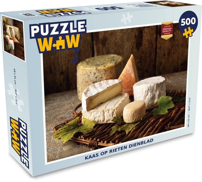 Puzzel Kaas op rieten dienblad - Legpuzzel - Puzzel 500 stukjes
