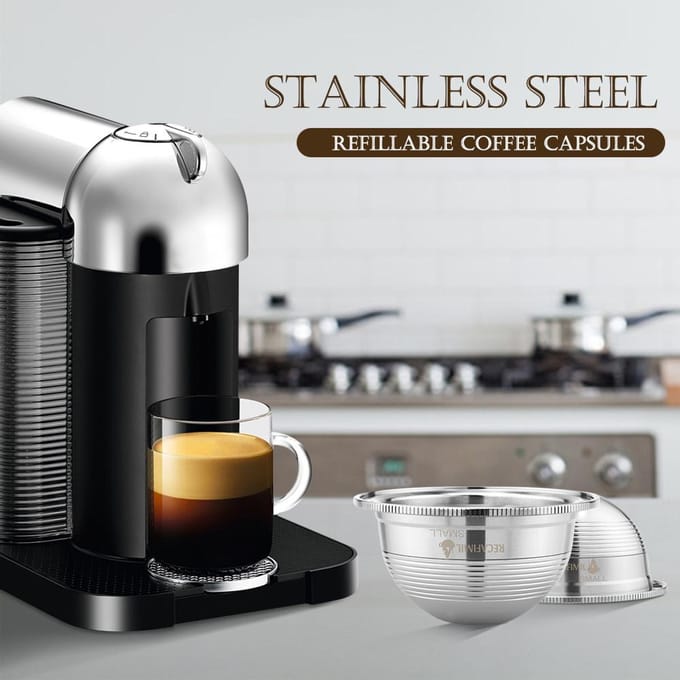 RVS Koffie Capsules Vertuoline GCA1 Pods Filters Cup 70ml/230ml zilver