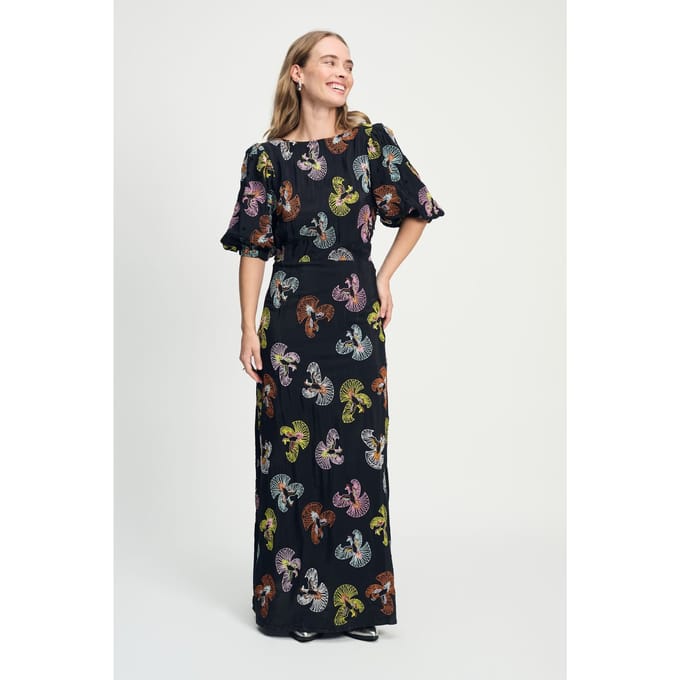 POM Amsterdam Dress - Embroidery Sky Black Größe: 36 | Maxikleider Outlet | Damen | Schwarz