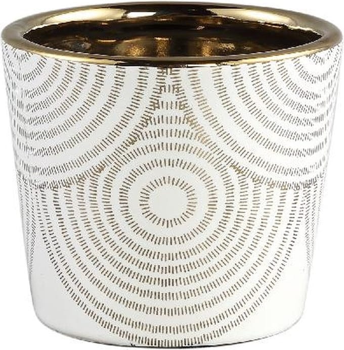 PTMD Vincey Ronde Bloempot - H8 x Ø9 cm - Keramiek - Wit/Goud