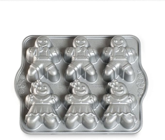 Bakvorm "Gingerbread Kids Cakelet Pan" - Nordic Ware | Sparkling Silver Holiday