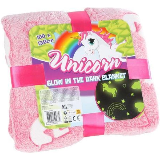 Unicorn plaid Glow In The Dark 100x150cm Fleece dekentjes