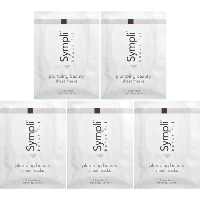 Sympli Beautiful, Masque de beauté repulpant, 5 masques en feuille, 0,85 fl oz (25 ml) chaque white