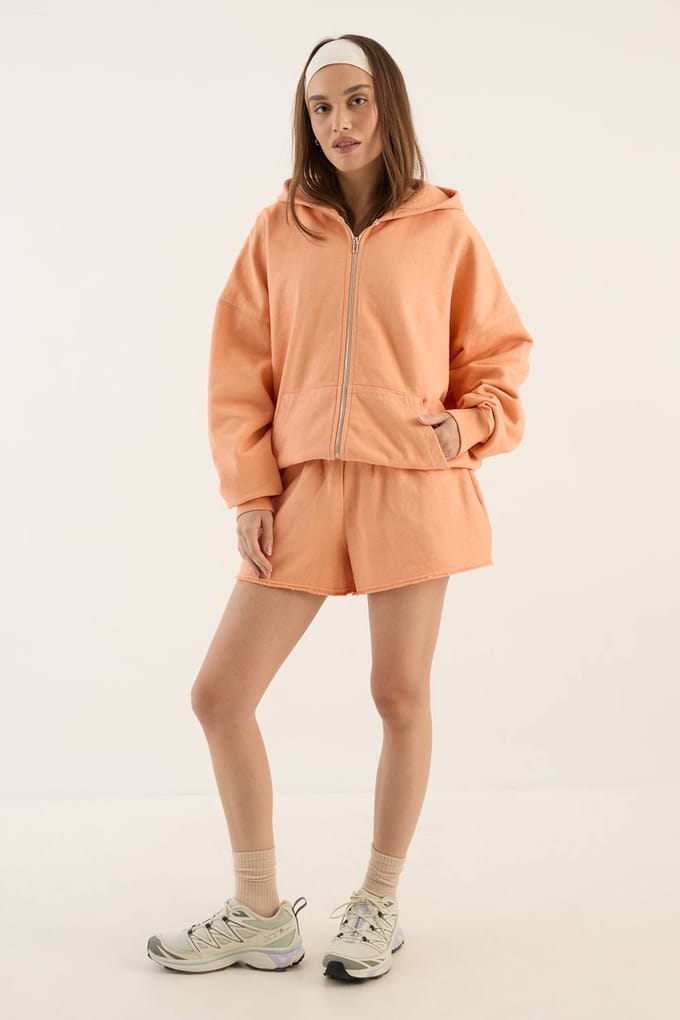 Dames Dsgn Studio Heavyweight Gewassen Sweat Short | Apricot | Maat: Medium