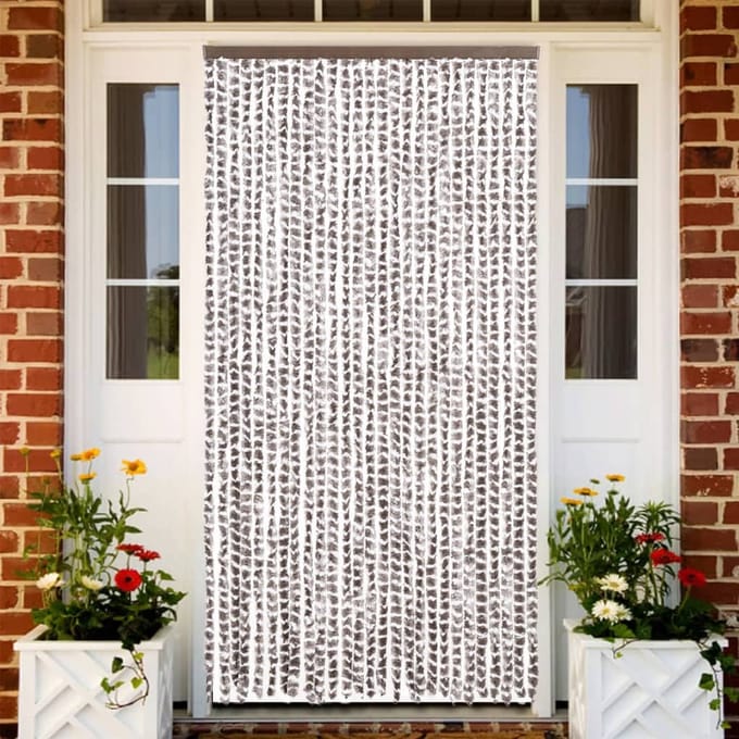 vidaXL - Vliegengordijn - 118x220 - cm - chenille - taupe - en - wit