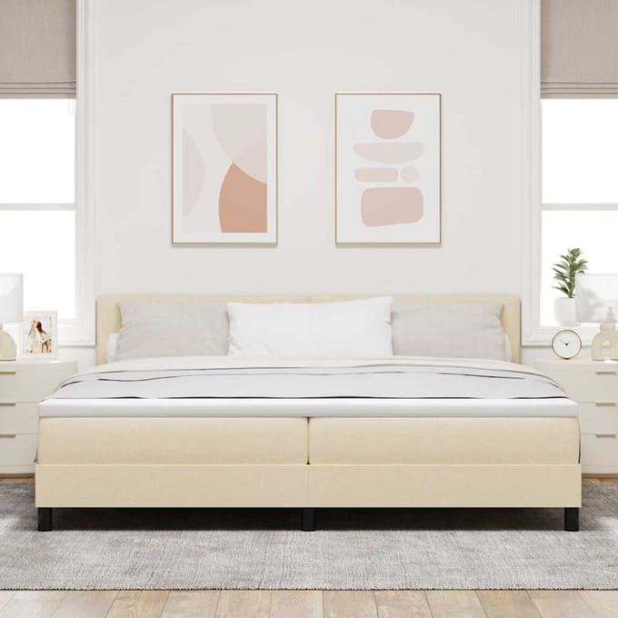 vidaXL - Boxspring - bed - met - hoofdeinde - Crème - 200 - x - 200 - cm - Stof