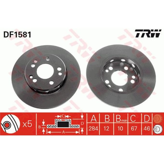 Remschijf TRW DF1581 voorkant, compleet, sterk gecarboniseerd, 1 Stuk