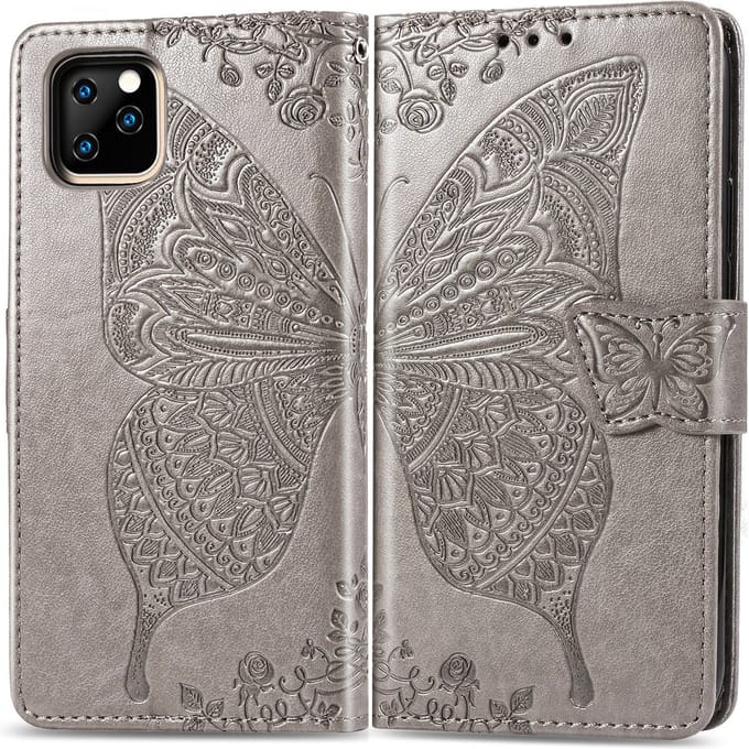 Bookcase geschikt voor Apple iPhone 11 - Grijs - Vlinder - Portemonnee Hoesje