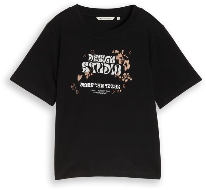 Tom Tailor Denim - Loose fit T-shirt met borduursel - Maat XL - deep black