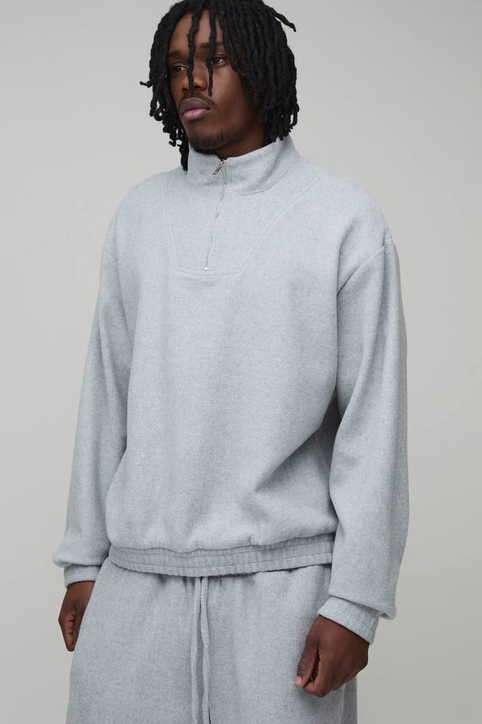 Tall Oversized Boxy Funnel Neck Sweatshirt | Grey Marl | Size Small