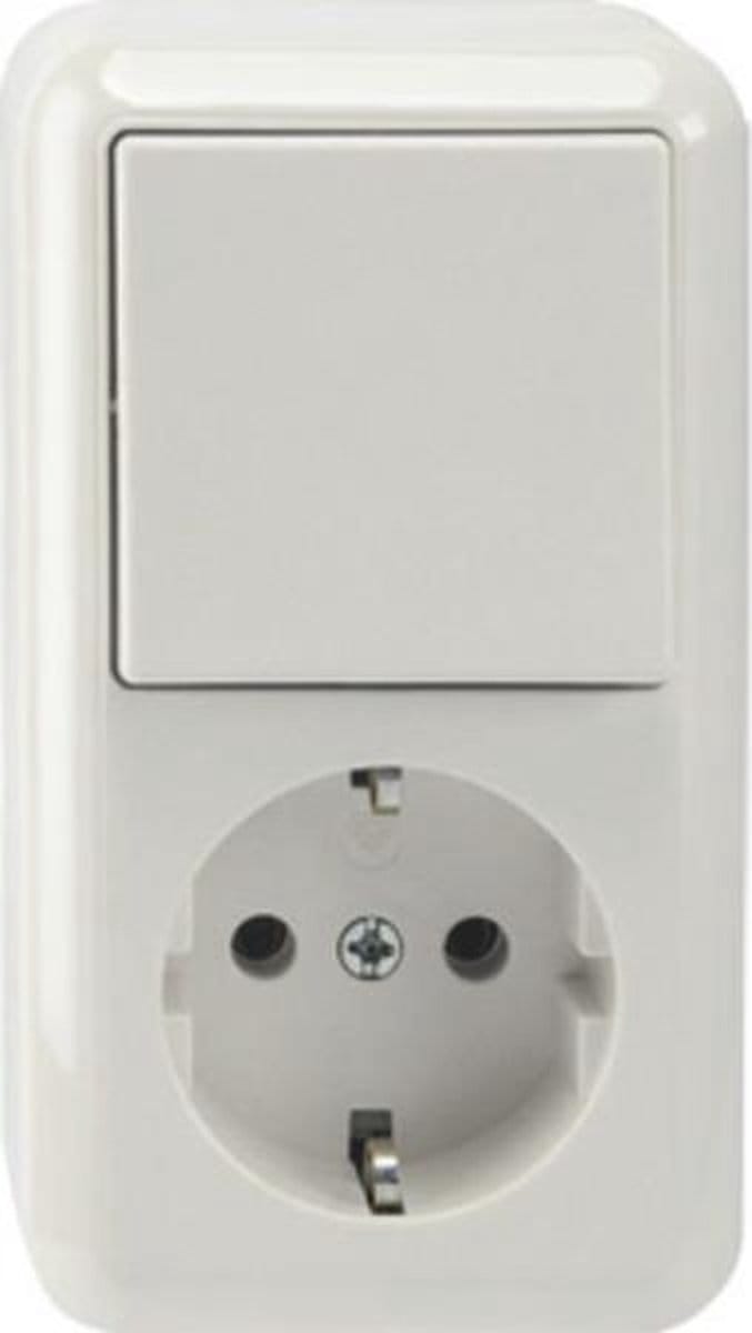 ELEKTROFIX combinatie wisselschakelaar + wandcontactdoos met randaarde | opbouw | wit