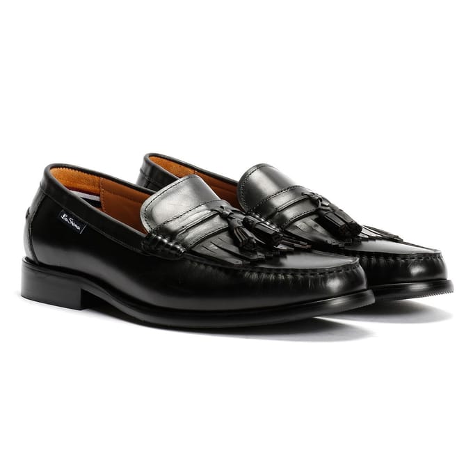 Ben Sherman Buster Leren Zwarte Mannelijke Instappers