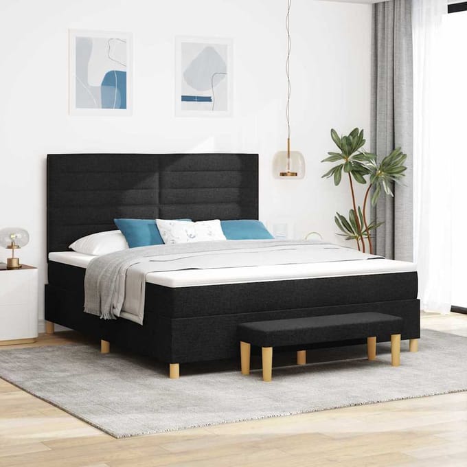 vidaXL - Boxspring - bed - met - hoofdeinde - Zwart - 200 - x - 180 - cm - Stof