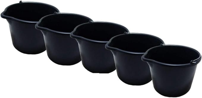 Werkemmers Set - Bouwemmers - Zware Klussen - Met Gietrand - 5x 12 Liter - Zwart