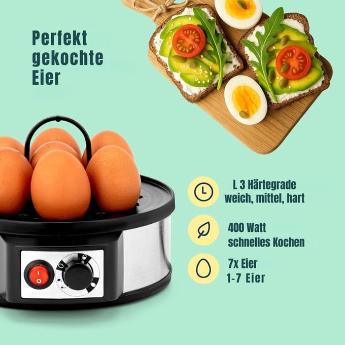 Core® Eierkoker electrisch - Eierkoker - Eierkoker met timer - Grijs - 21cm x 20cm x 17cm