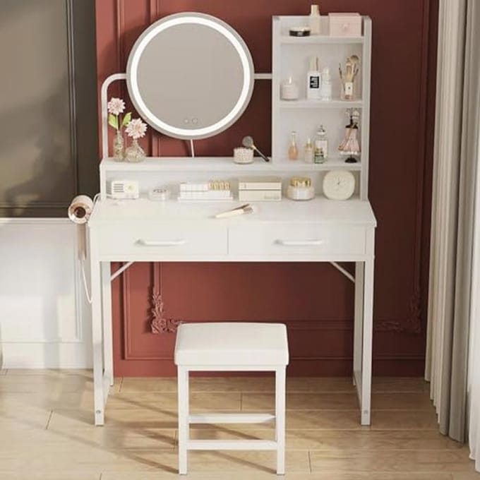 Make-uptafel met LED verlichting en in hoogte verstelbaar - 80 x 40 x 136 cm