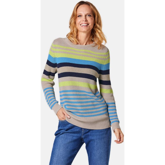 Gestreepte pullover - steengrijs / geel / turquoise / gestreept - Gr. 20 van Goldner Fashion