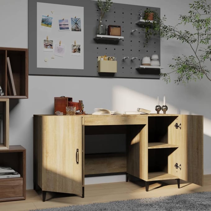 vidaXL - Bureau - 140x50x75 - cm - bewerkt - hout - sonoma - eikenkleurig