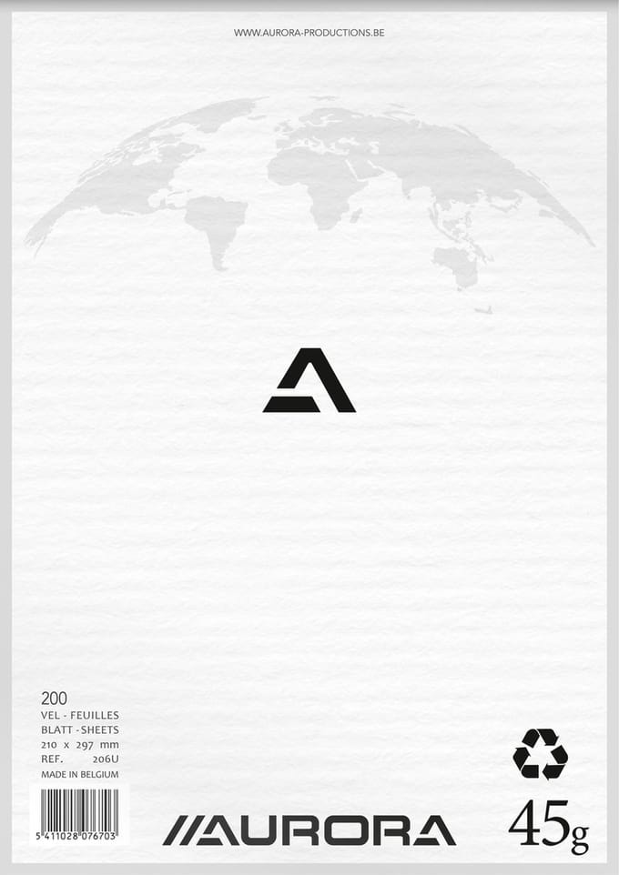 Aurora - MAXI PACK - 5 x ECO kladblok: Formaat A4 - Blanco vellen - 200 Bladzijden - 45gr gerecycleerd papier.