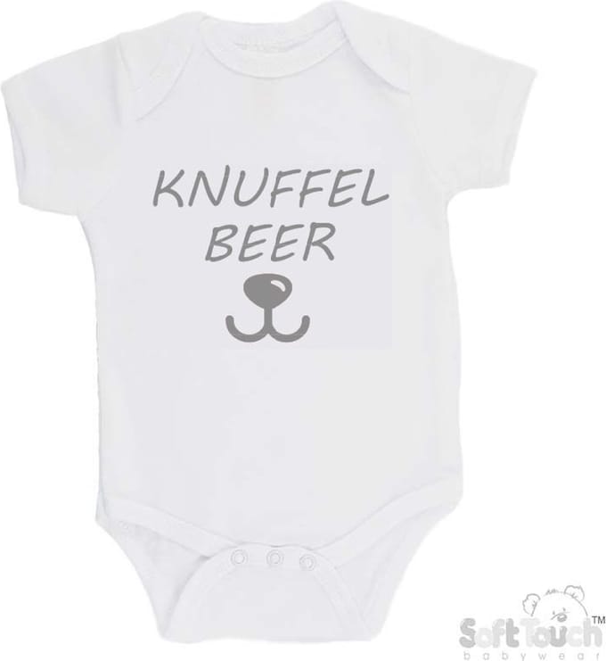 100% Katoenen Romper "Knuffelbeer" Unisex Katoen Wit/grijs Maat 56/62