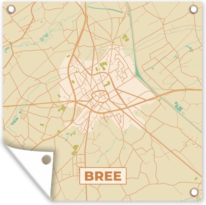 Tuindoek Kaart - Stadskaart - Retro - Bree - Plattegrond. - 100x100 cm