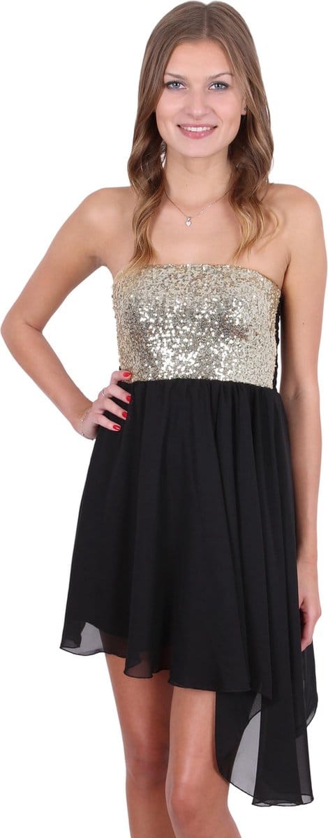 John Zack - Zwarte chiffon mini-jurk, pailletten