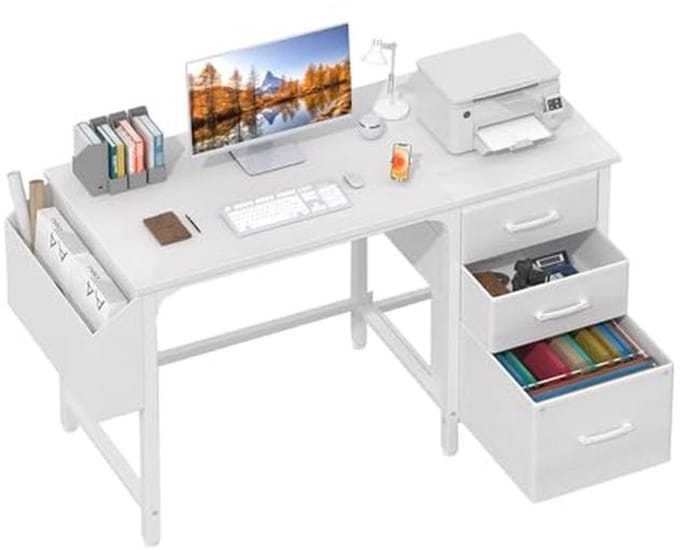 Wit Bureau met Archiefkast 119 cm voor Kleine Ruimtes en Thuiswerk