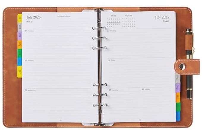 Navulbare weekplanner 2025 met maandtabs en notitiepagina's - A5 formaat