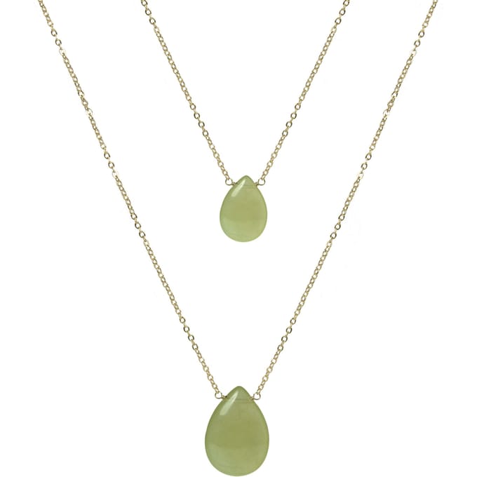 Luxeketting, metaallegering, abelia en groene jade, 18K vergulde afwerking