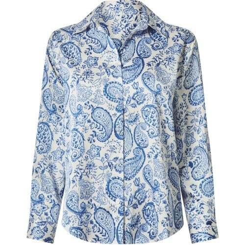 ESMARA Satijnen dames blouse (Wit/blauw, M (40/42))