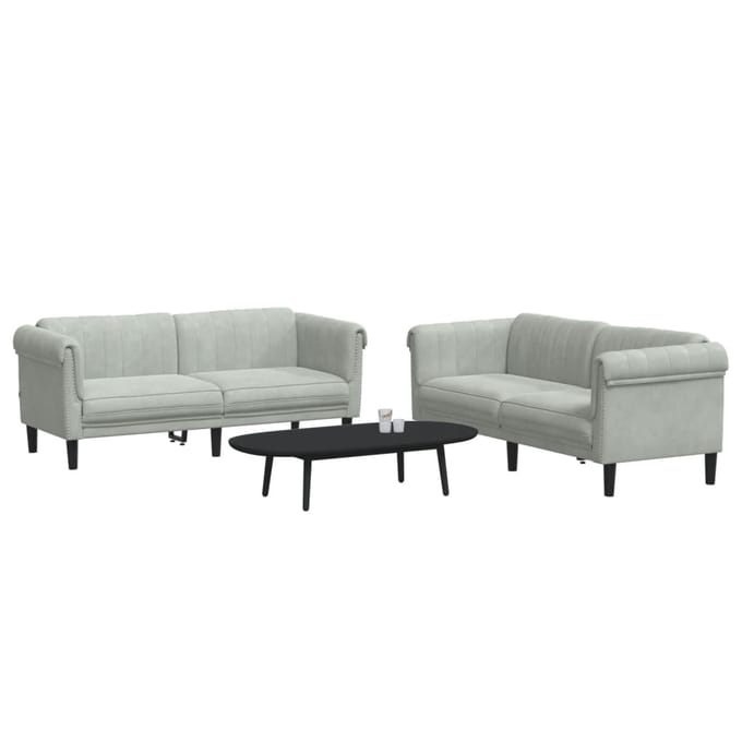vidaXL - 2-delige - Loungeset - fluweel - lichtgrijs