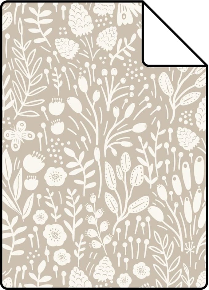 Proefstaal ESTAhome behang bloemetjes lichtbeige - 26.5 x 21 cm - 131253-S