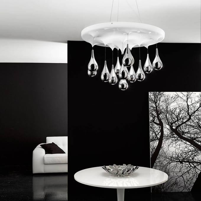 Sil-Lux Hanglamp Pioggia, wit, chroom, Ø 70 cm H 35 cm