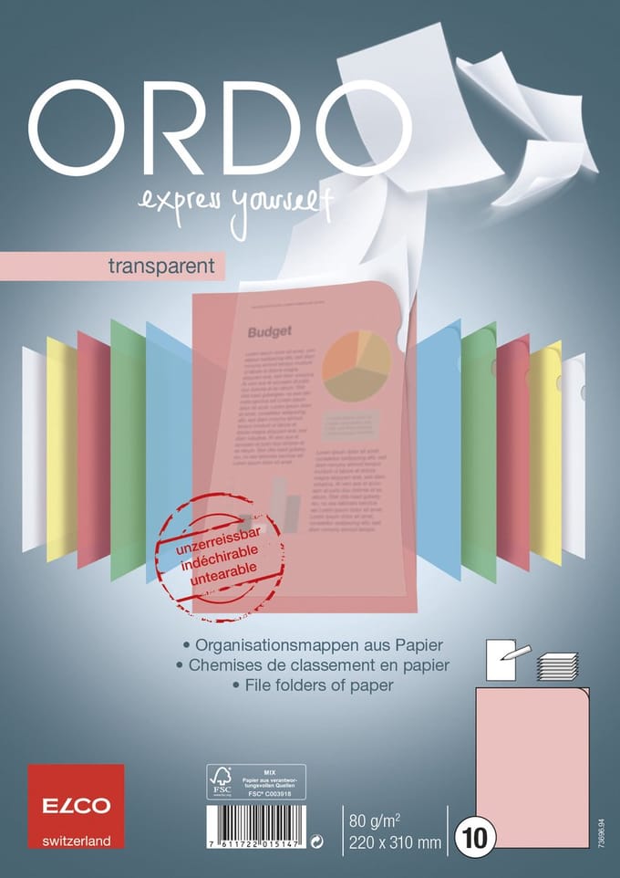 Elco Ordo Classico Transparant L-map Papier FSC A4 80 g/m² rood 10 stuks