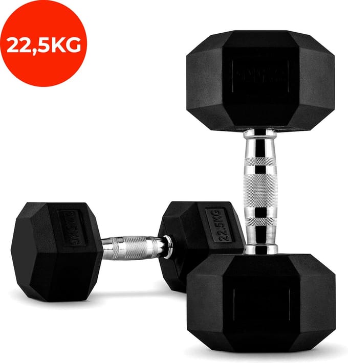Core Power - Rubber Hex Dumbbells - 22.5 kg - Dumbbell set - Krachttraining - Halterset