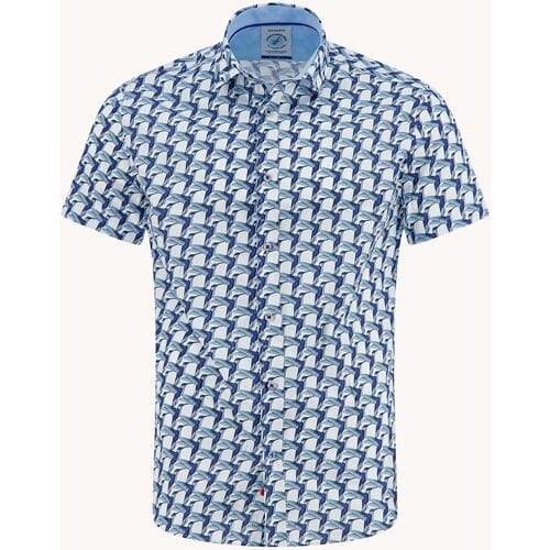 A Fish Named Fred Overhemd Korte Mouw Geometric Birds Cobalt  XL